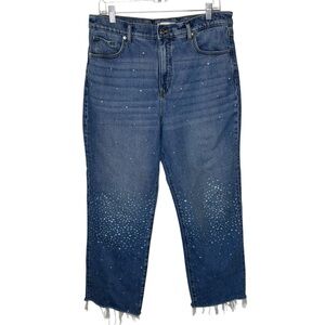 Loft The Straight Jean Women’s Size 12 High Waist Cropped Rhinestones Stretch